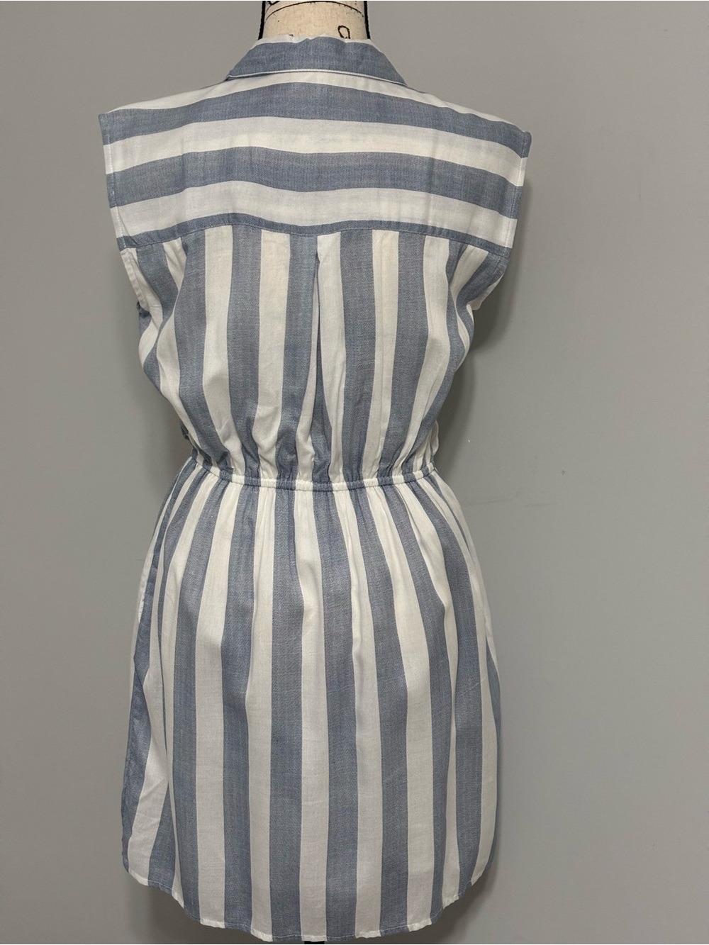 Japna Sleeveless Blue and White Striped Shirt Dress with Waist Tie Size S - Picture 2 of 7